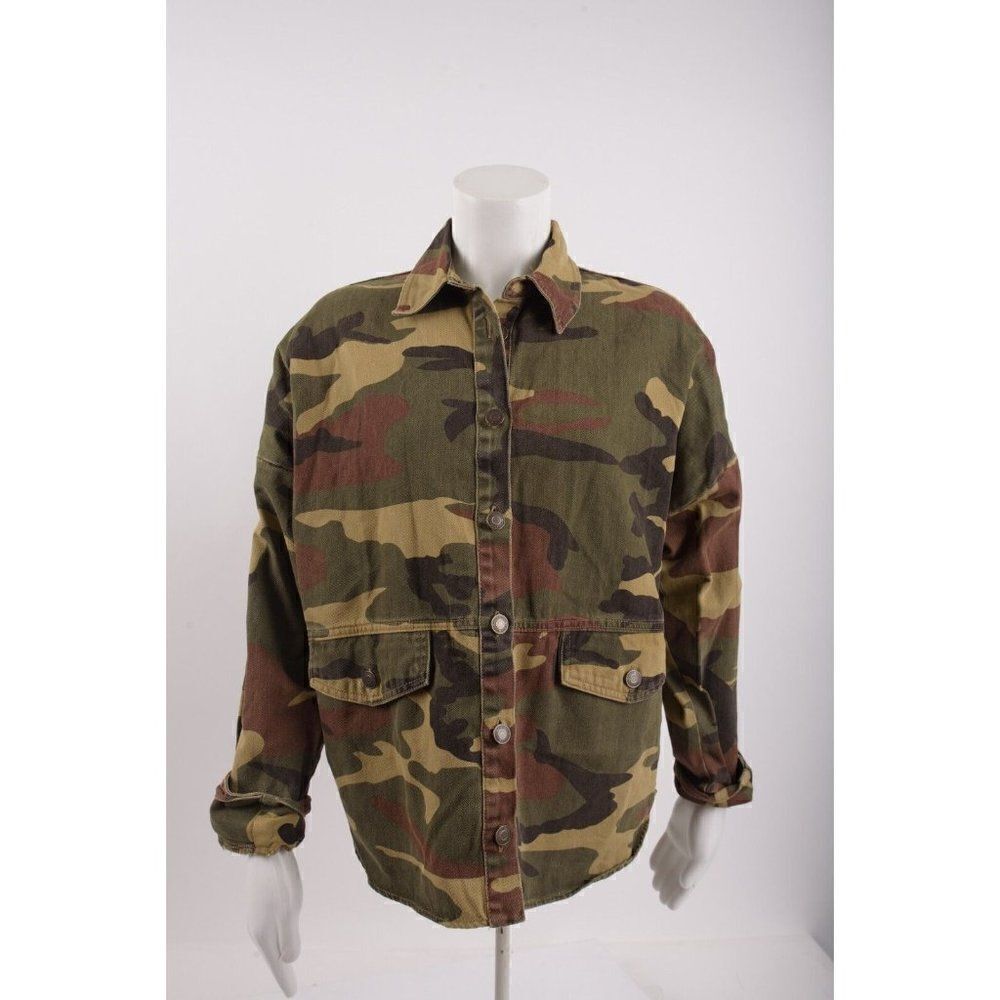 Zara Womens Printed Camo Camouflaged Jacket XS Green Brown Denim 5216/257 NWT